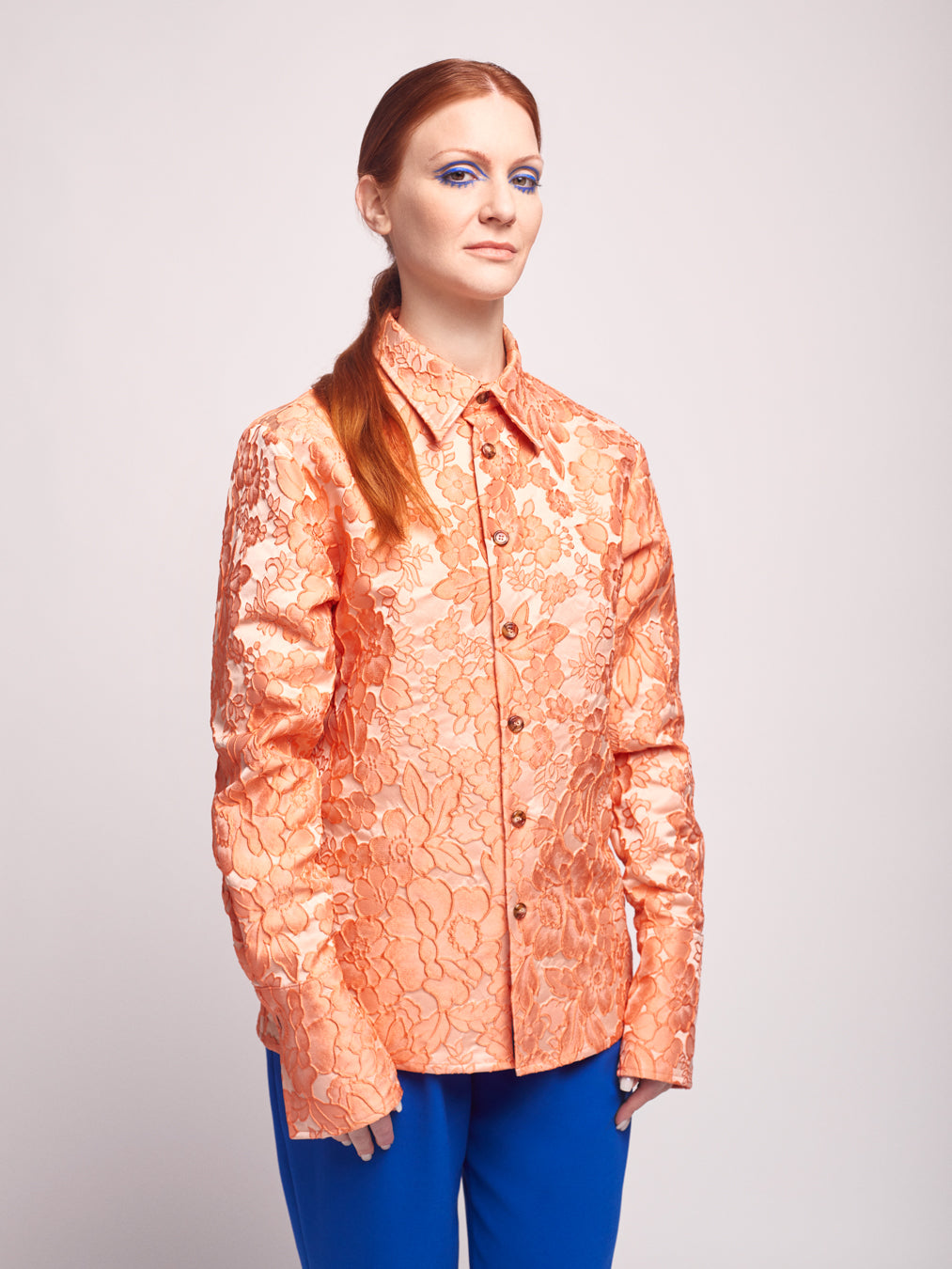 Orange Brocade Shirt Long Sleeved Unisex