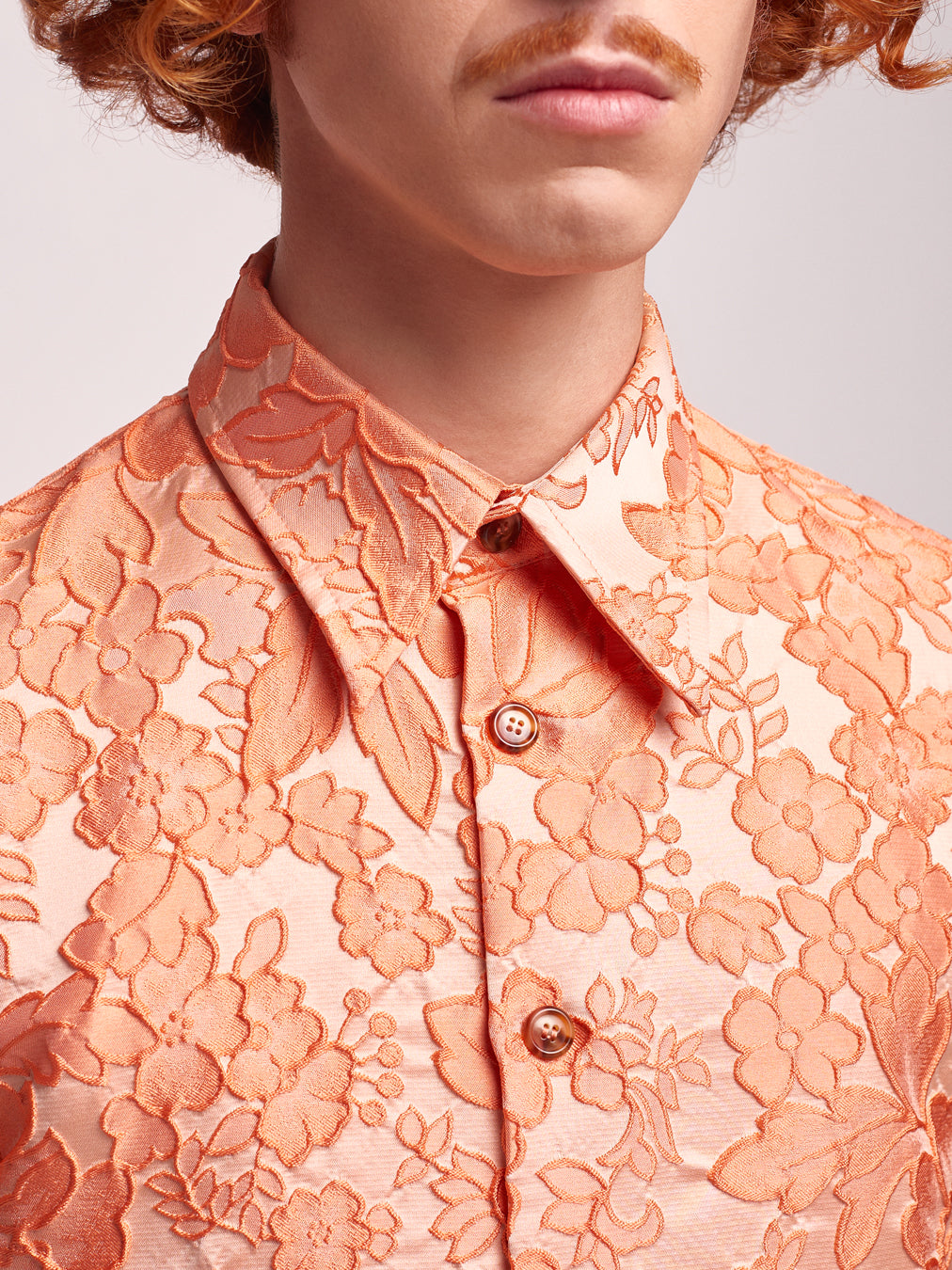 Orange Brocade Shirt Short Sleeve Unisex