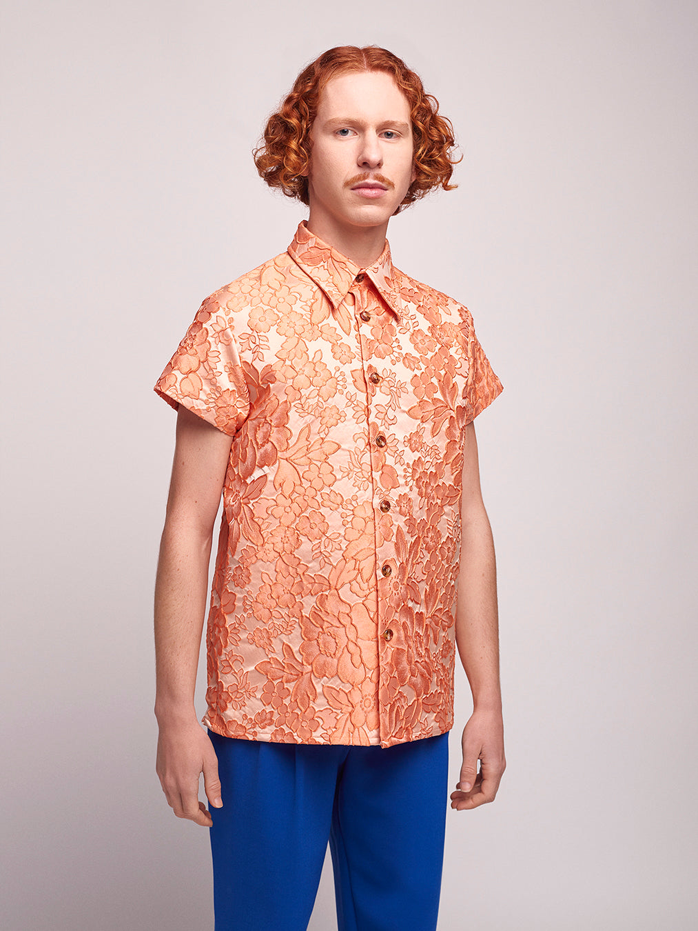 Orange Brocade Shirt Short Sleeve Unisex