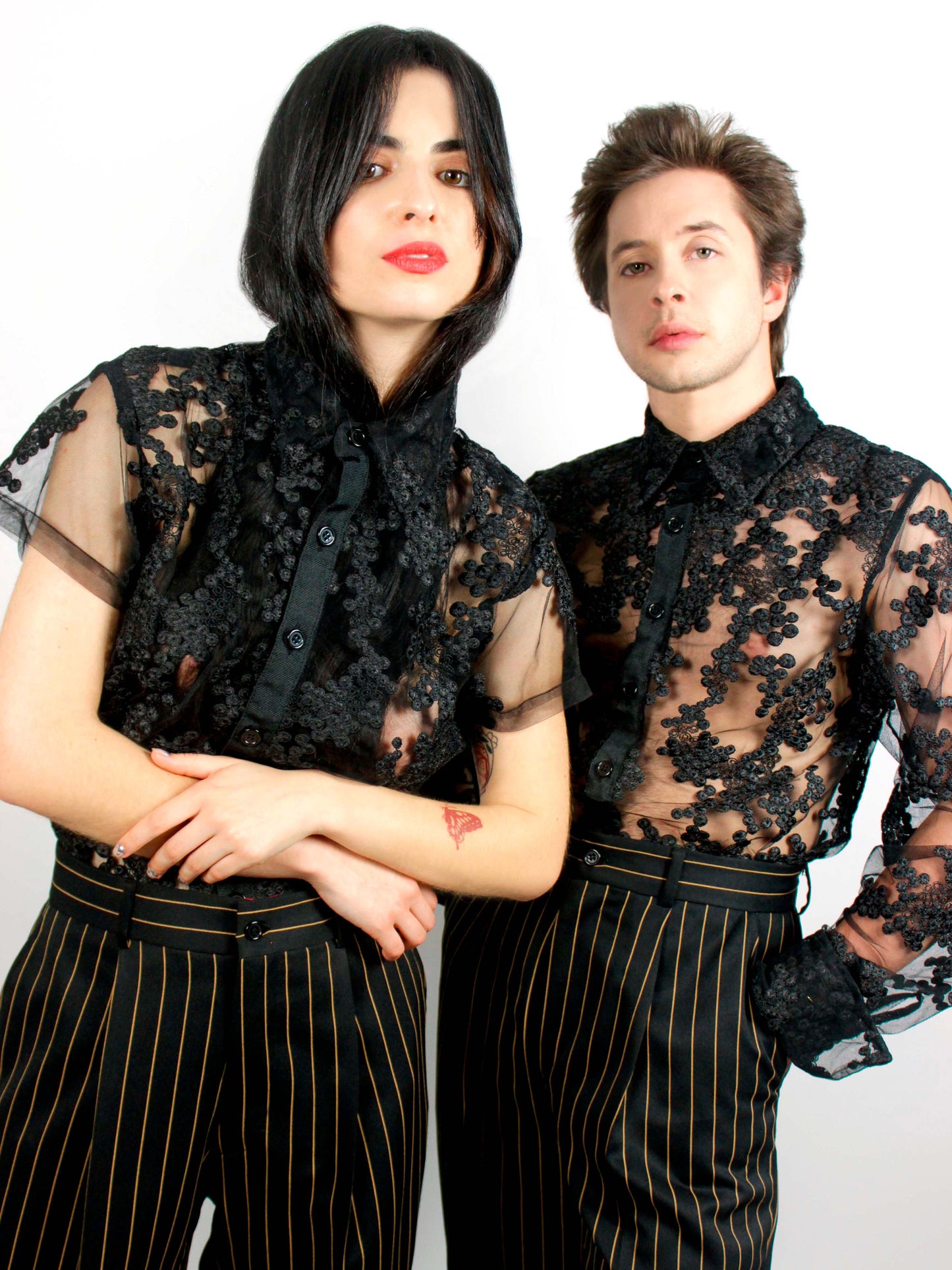 Black Embroidered Shirt Long Sleeve Unisex