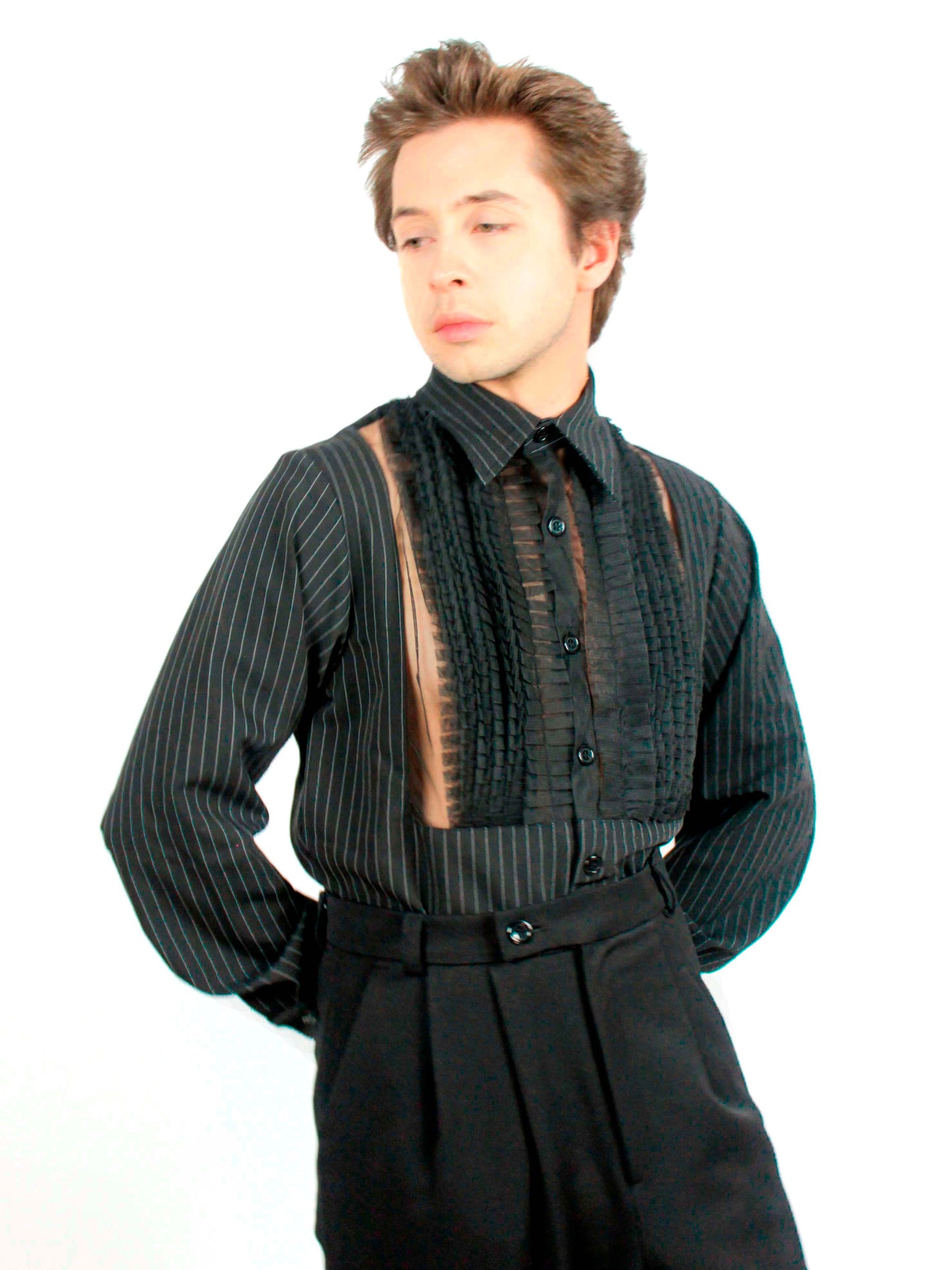 Chalk Stripe Black Shirt Long Sleeve Unisex