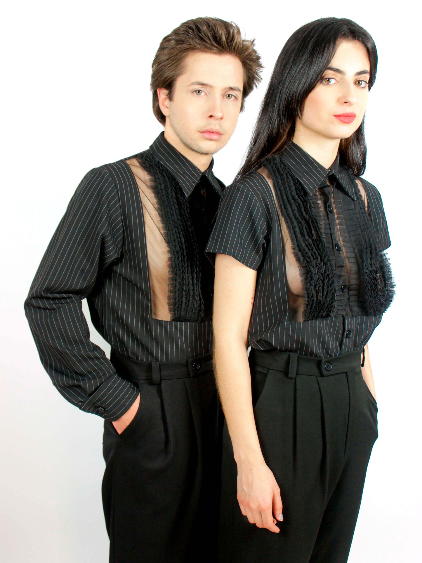 Chalk Stripe Black Shirt Long Sleeve Unisex