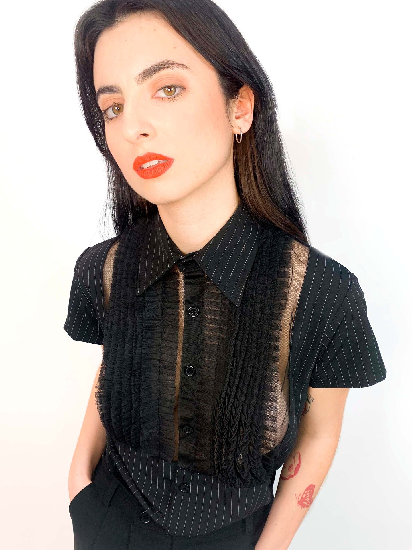 Chalk Stripe Black Shirt Short Sleeve Unisex