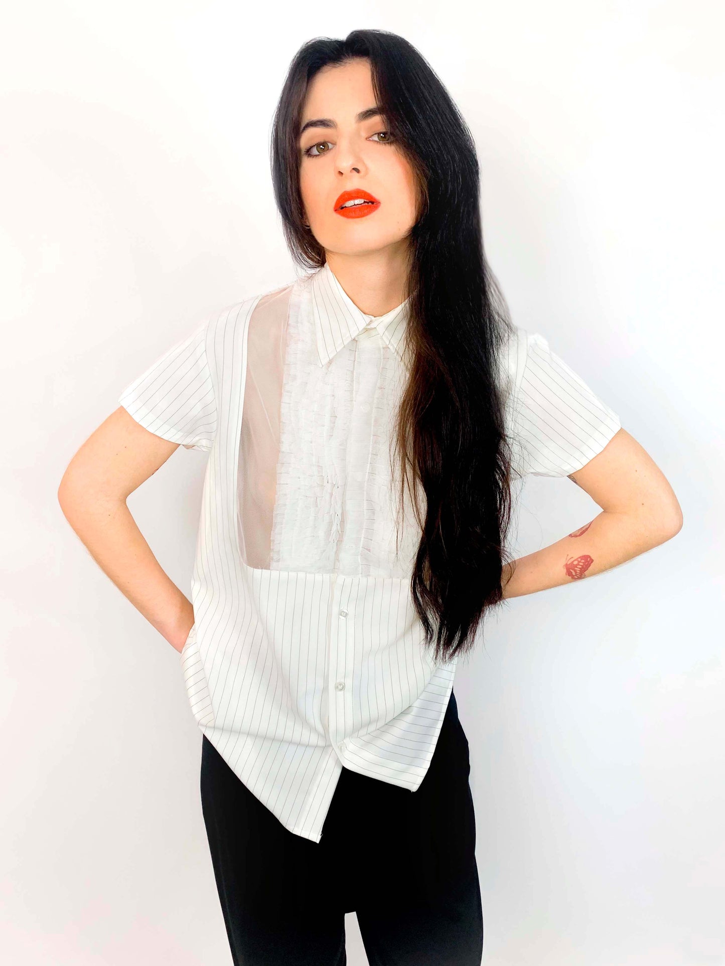 Chalk Stripe White Shirt Short Sleeve Unisex