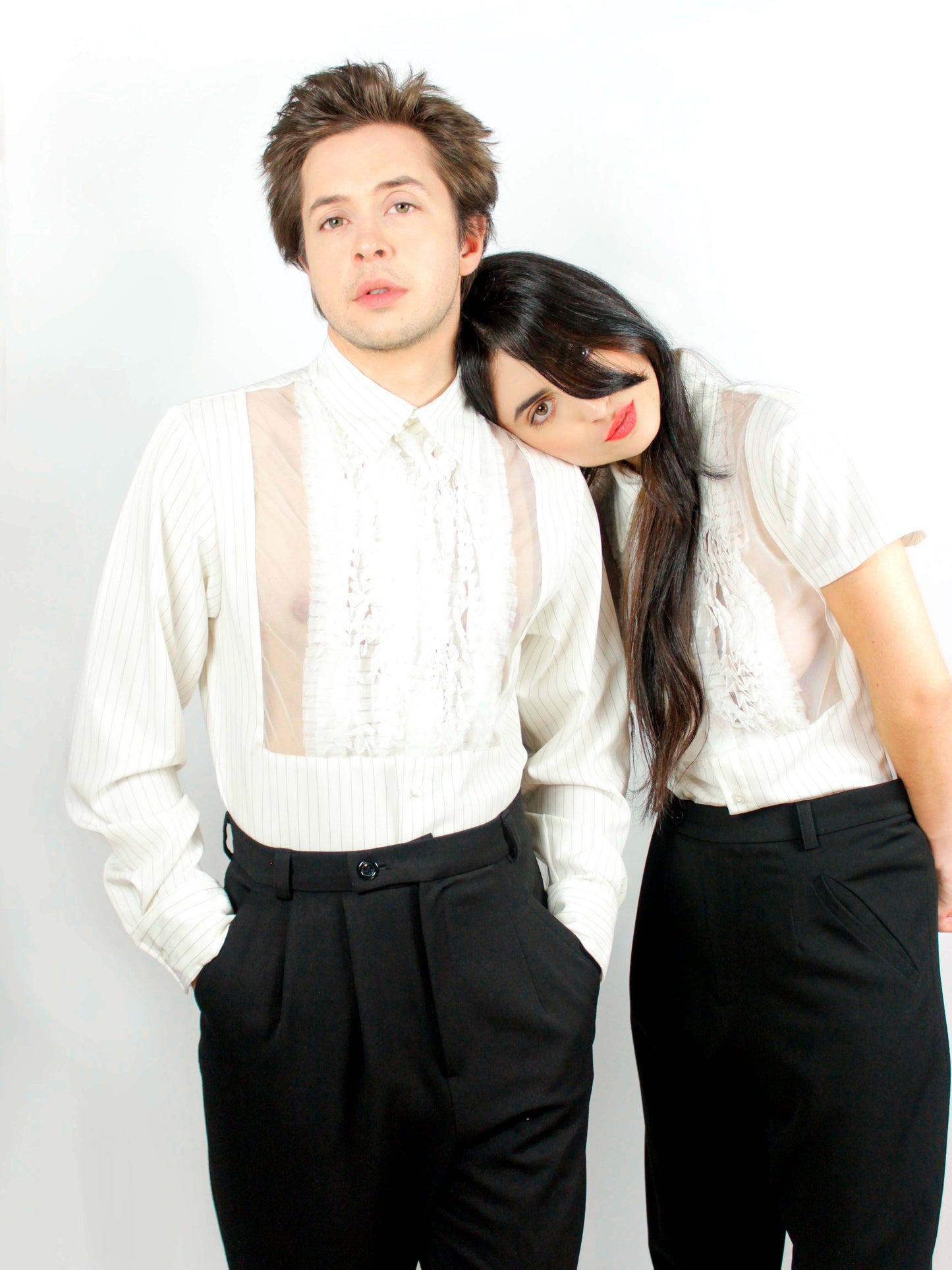 Chalk Stripe White Shirt Short Sleeve Unisex