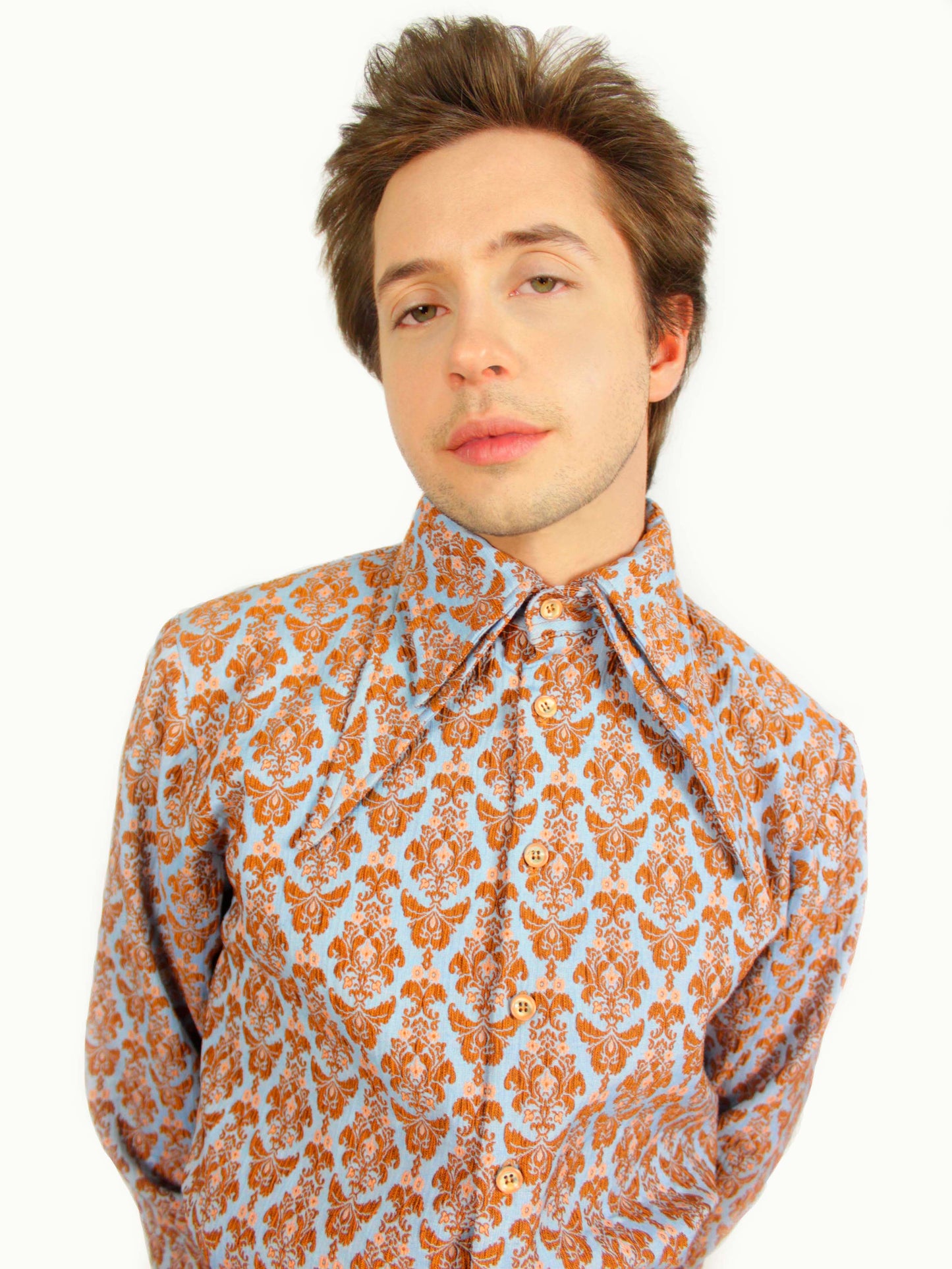 Smart Shirt Baby Blue and Caramel Brown With Three Collars Long Sleeve Unisex