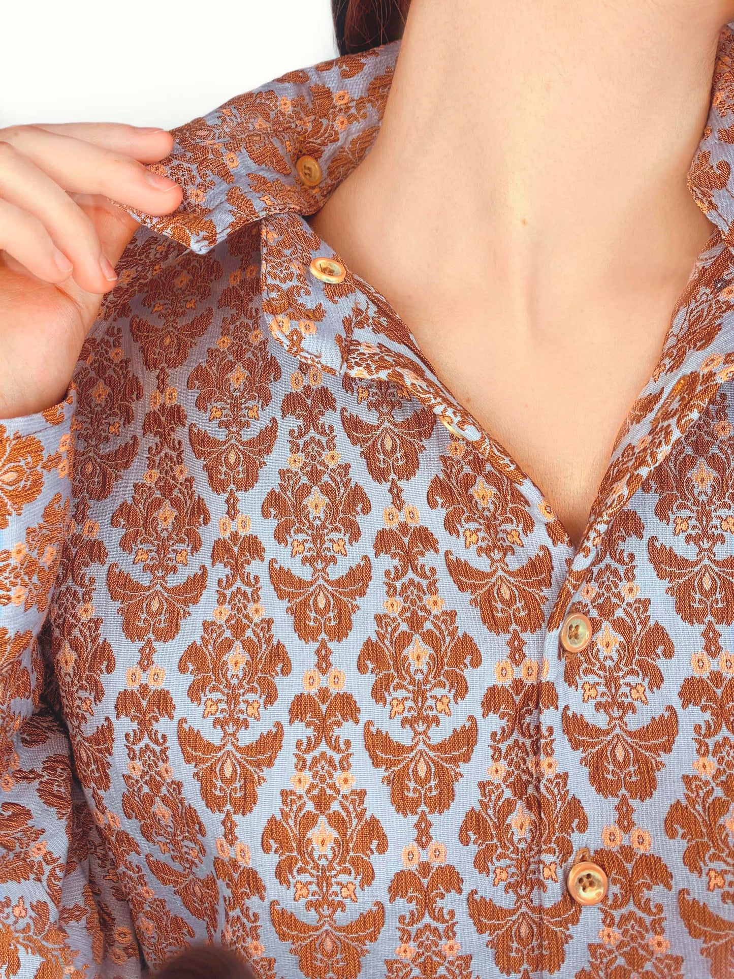 Smart Shirt Baby Blue and Caramel Brown With Three Collars Long Sleeve Unisex