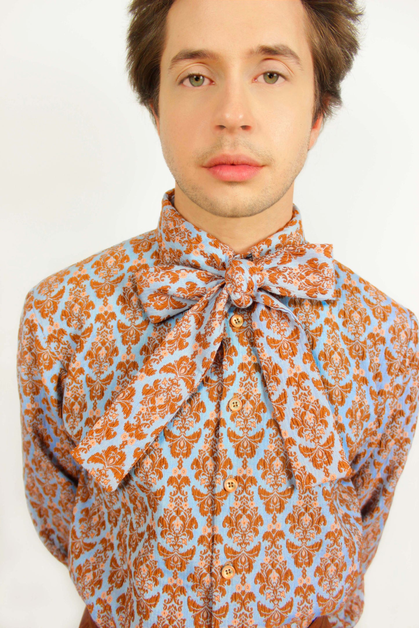 Smart Shirt Baby Blue and Caramel Brown With Three Collars Long Sleeve Unisex