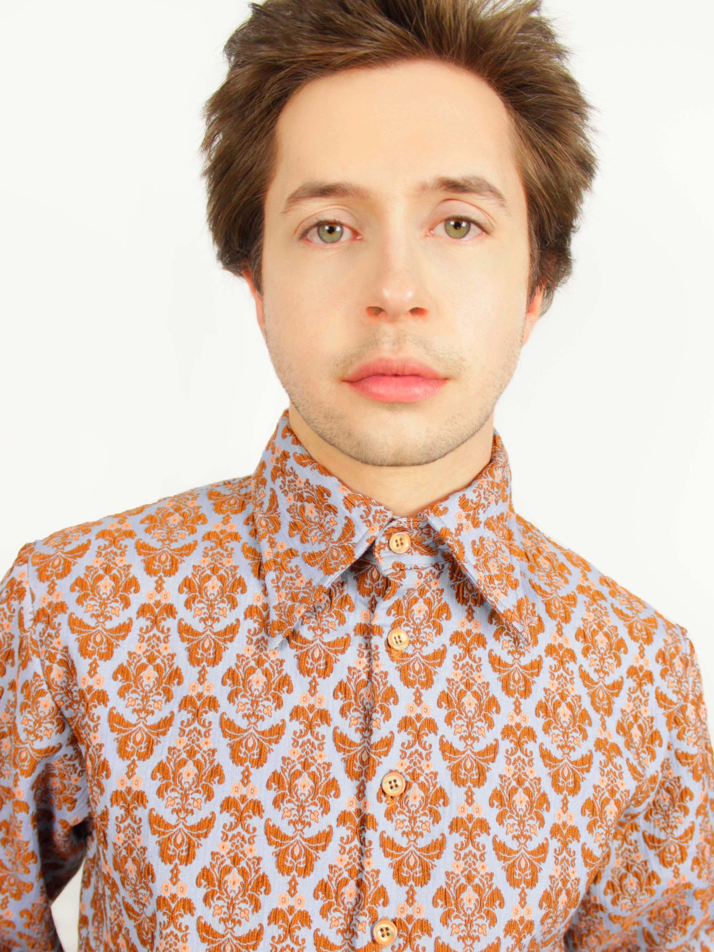 Smart Shirt Baby Blue and Caramel Brown With Three Collars Long Sleeve Unisex