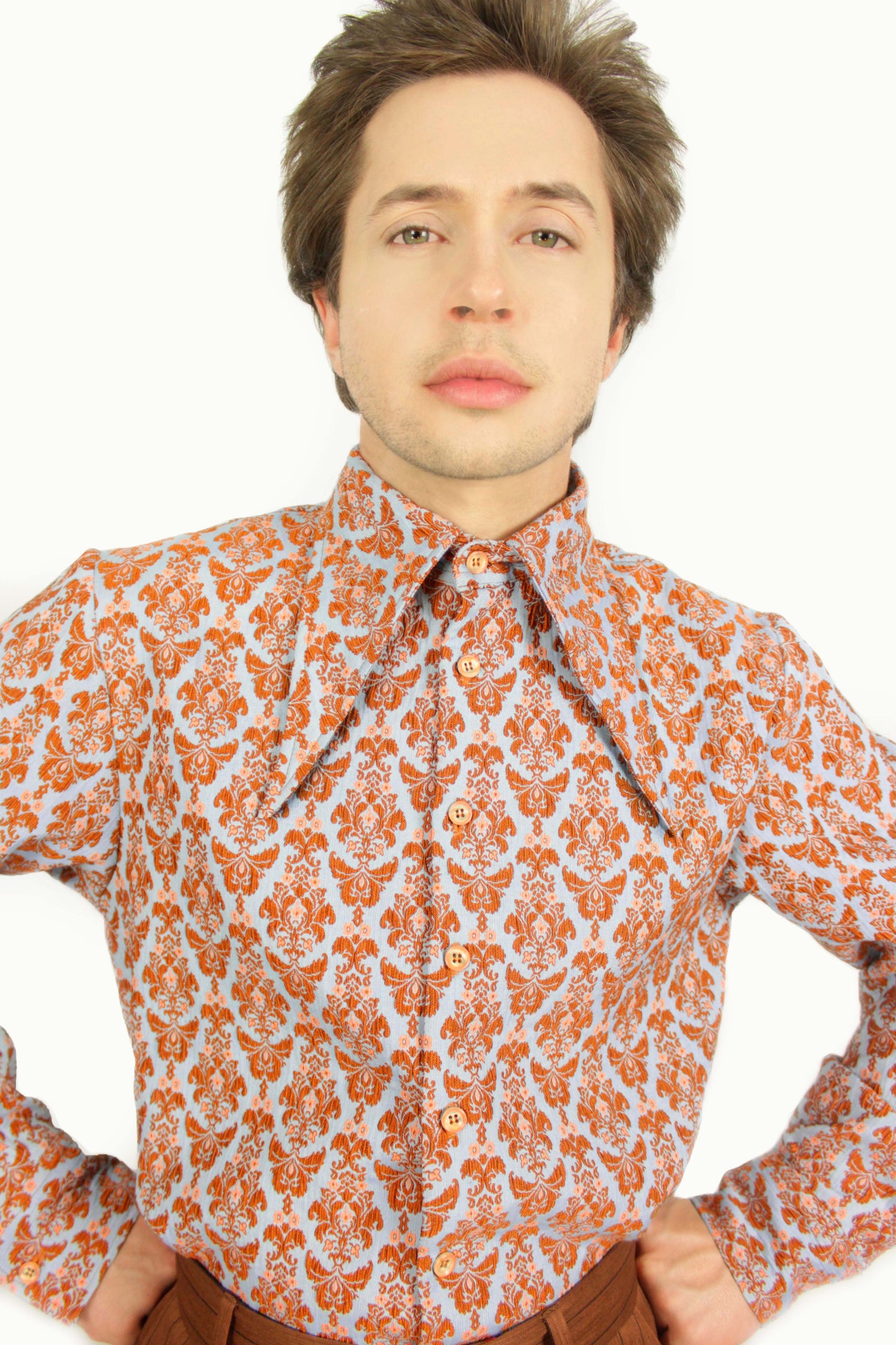 Smart Shirt Baby Blue and Caramel Brown With Three Collars Long Sleeve Unisex