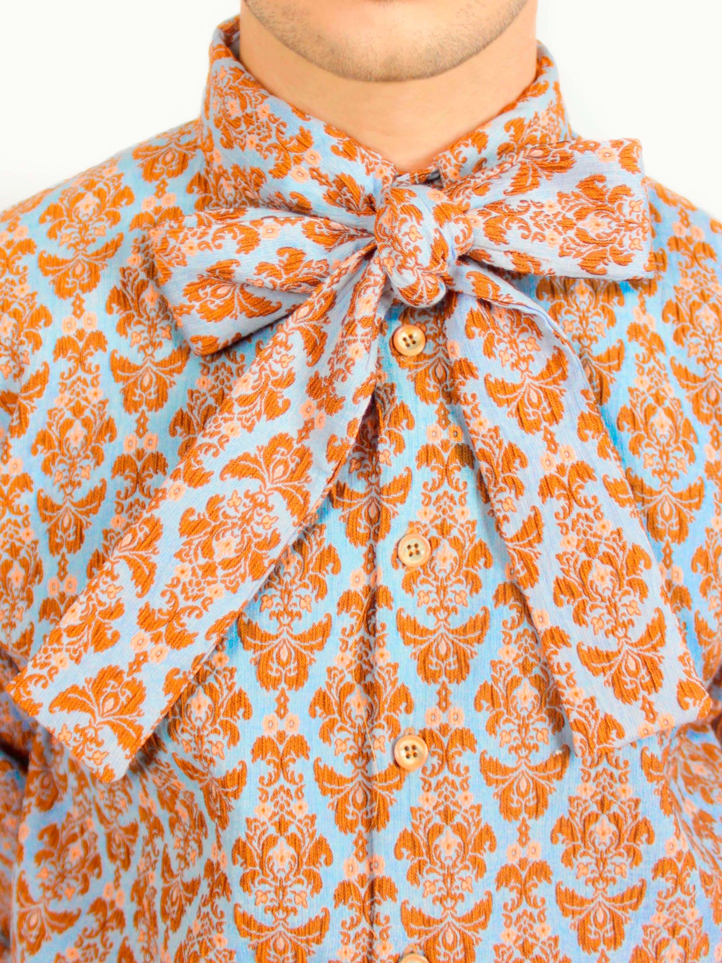 Smart Shirt Baby Blue and Caramel Brown With Three Collars Short Sleeve Unisex