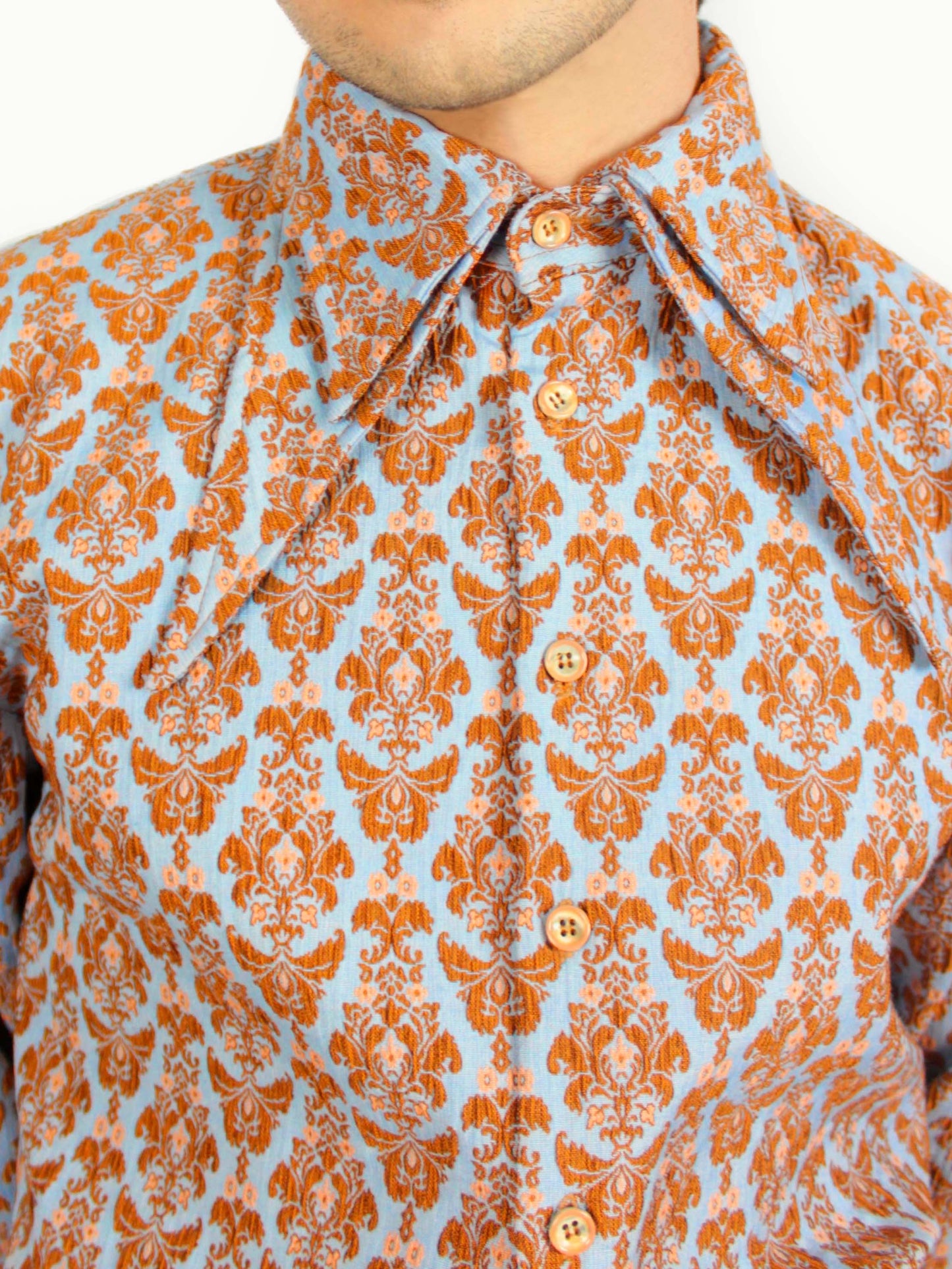 Smart Shirt Baby Blue and Caramel Brown With Three Collars Short Sleeve Unisex