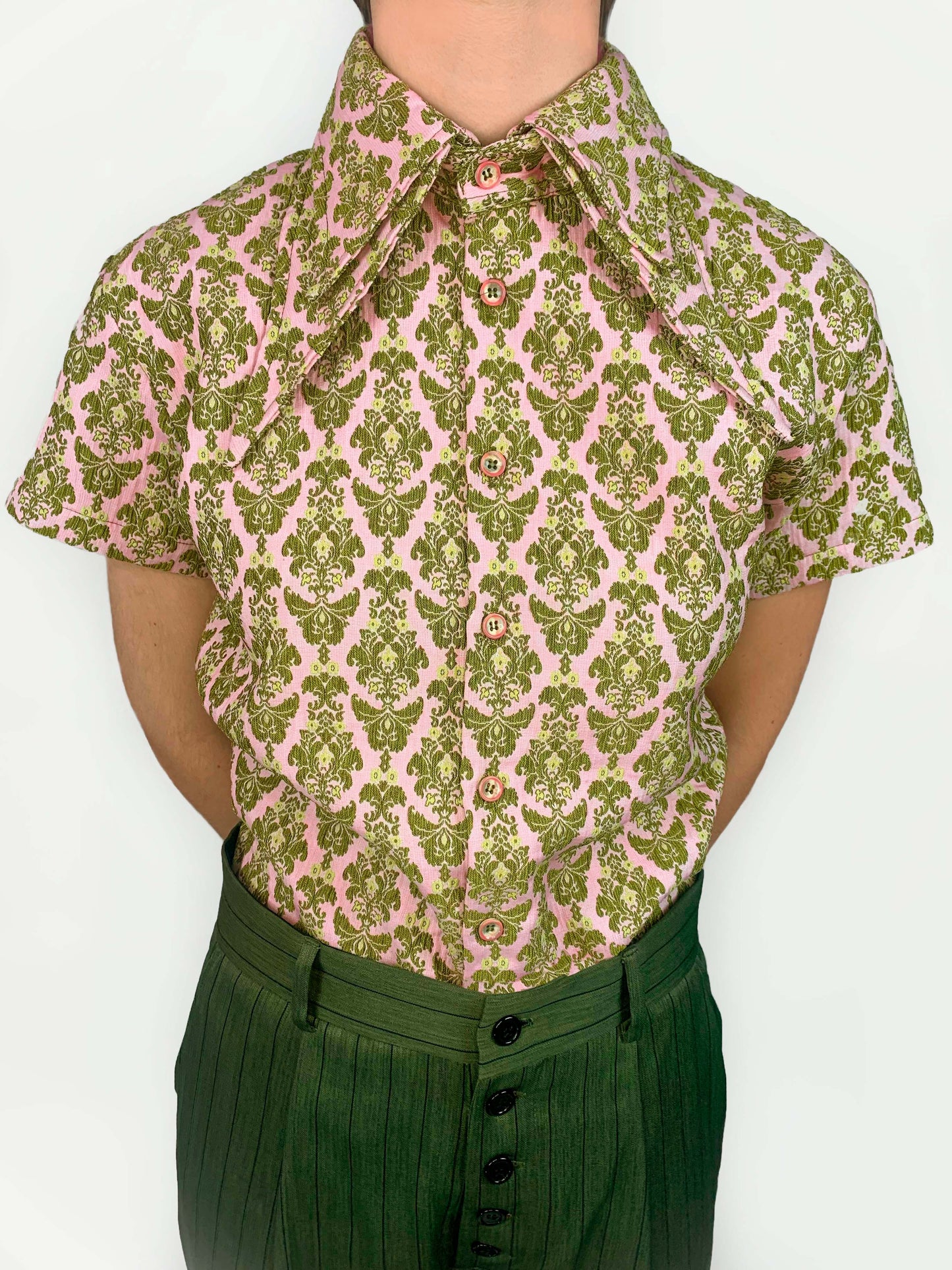 Smart Shirt Pink and Green With Three Collars Short Sleeve Unisex