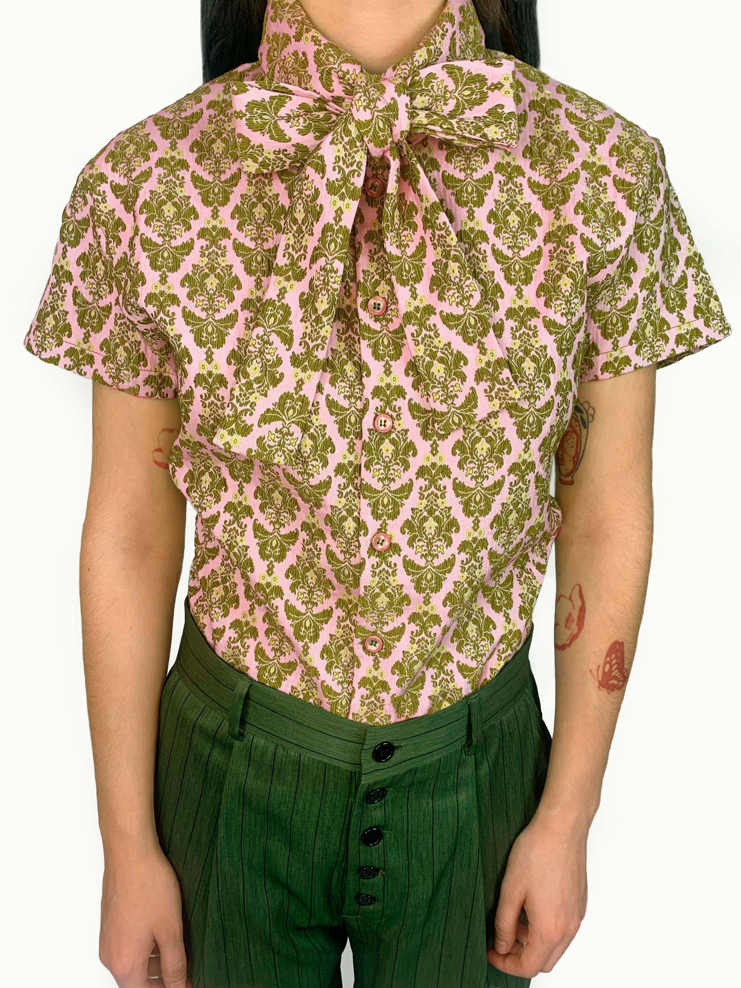 Smart Shirt Pink and Green With Three Collars Short Sleeve Unisex