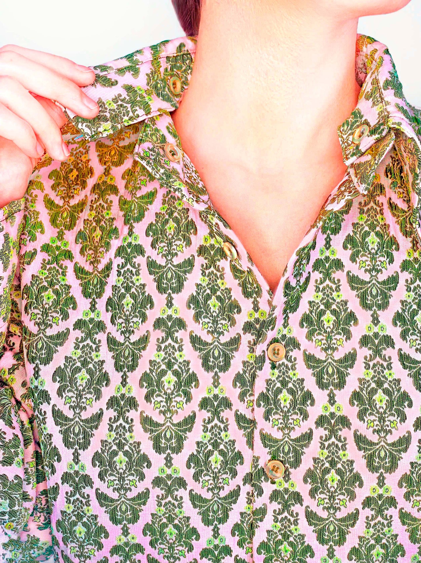 Smart Shirt Pink and Green With Three Collars Short Sleeve Unisex