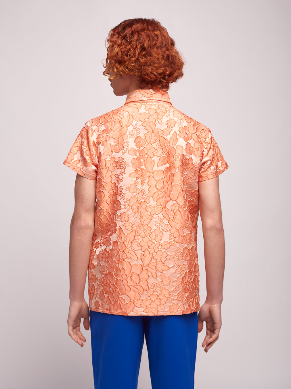 Orange Brocade Shirt Short Sleeve Unisex