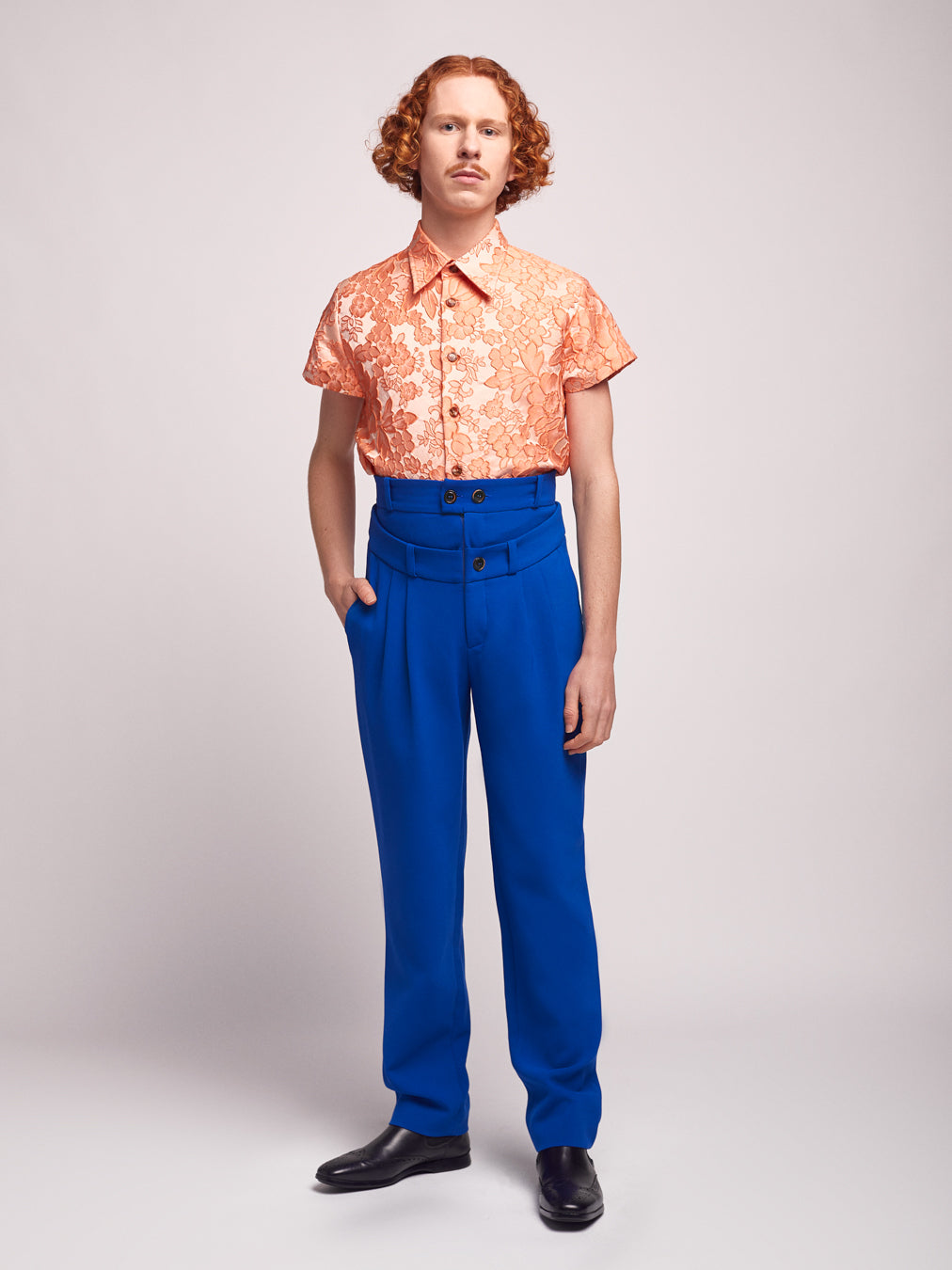 Orange Brocade Shirt Short Sleeve Unisex