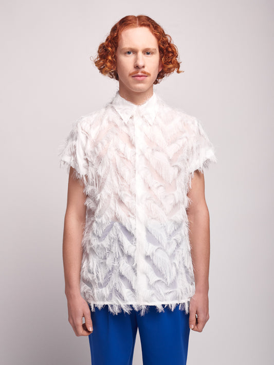 White Shirt With Threads Short Sleeve Unisex