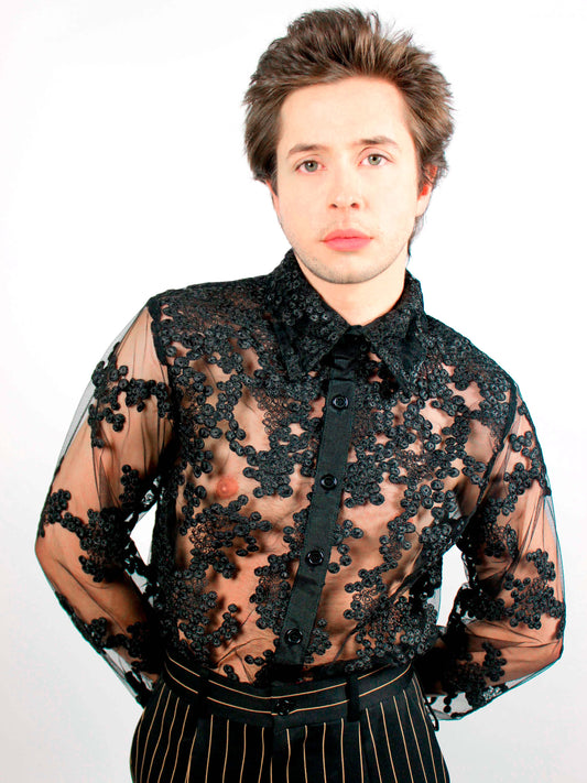 Black Embroidered Shirt Long Sleeve Unisex