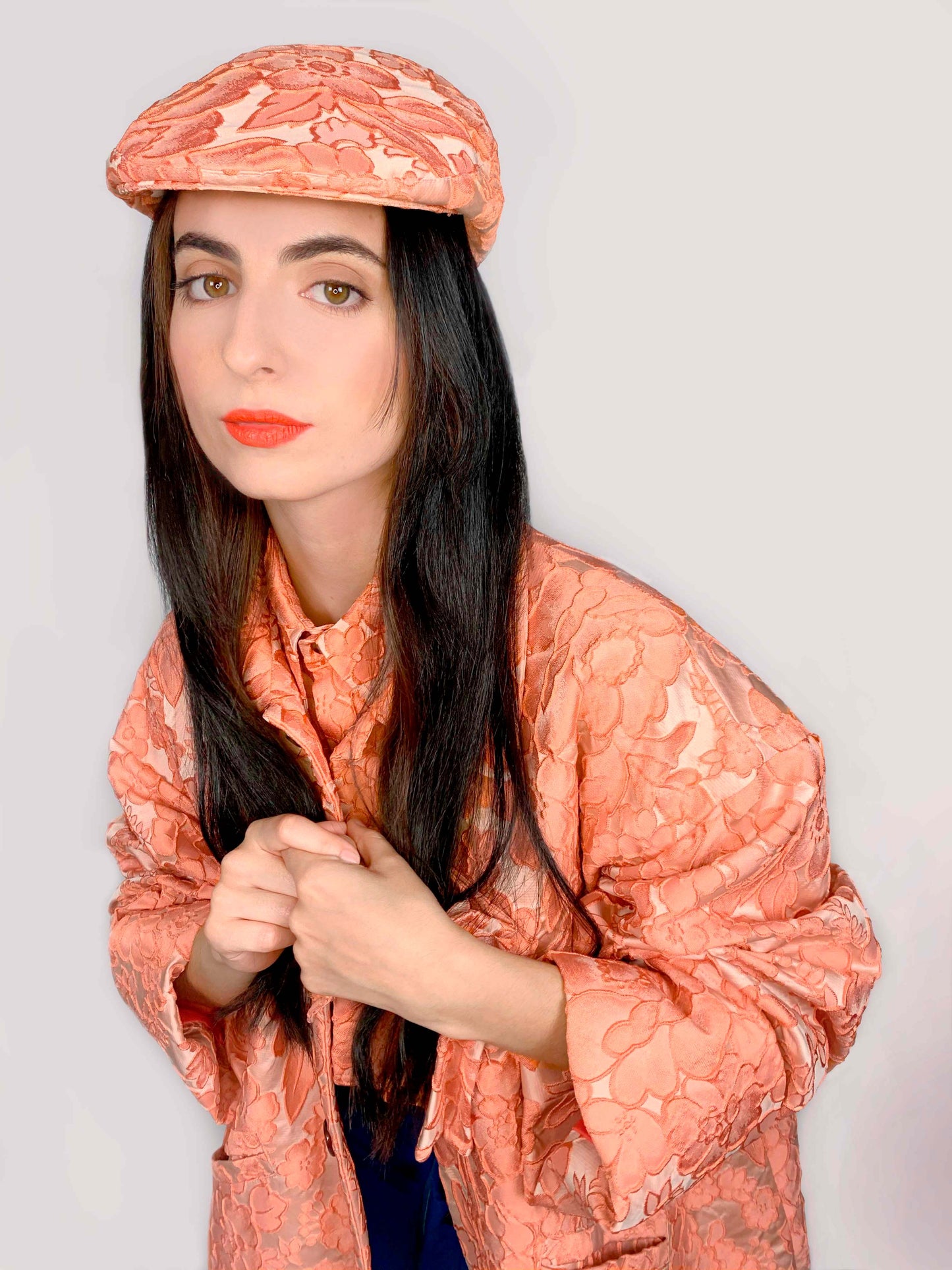 Classic Orange Brocade Cap Unisex